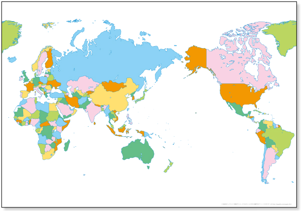 子ども用 世界地図　【カラー/ 国境線のみ】 　無料ダウンロード・印刷