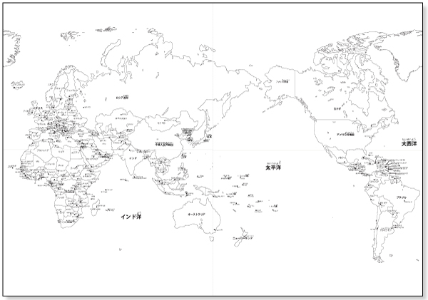 子ども用 世界地図　【白地図 / 国名・首都名】　無料ダウンロード・印刷