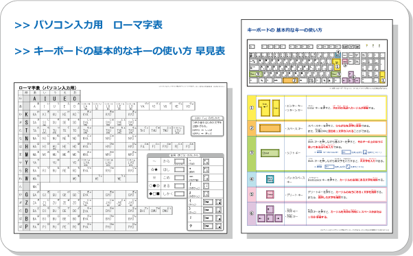 パソコンのキーボード・タイピング入力用　ローマ字表 ・ キーの使い方早見表　無料ダウンロード・印刷