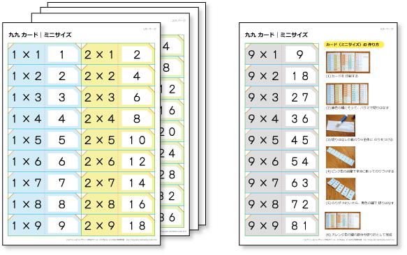 九九カード　（かけ算九九の練習カード）　小サイズ