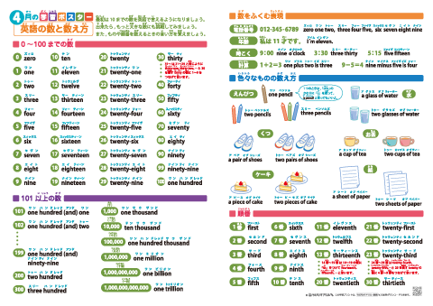 小学英語【数と数え方（0～101以上の数、数を含む表現、色々なものの数え方、順番）】 学習ポスター＆クイズテスト＆やってみよう！