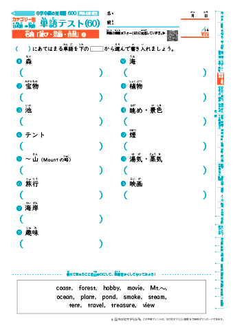 中学中級 英単語(600語) 和英テスト［カテゴリー別出題］(60)
