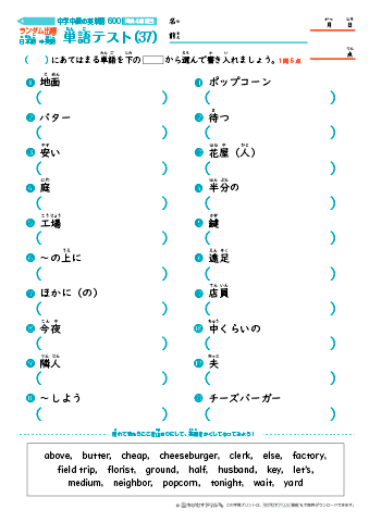 中学中級 英単語(600語) 和英テスト［ランダム出題］(37)