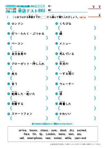 中学中級 英単語(600語) 和英テスト［ランダム出題］(65)