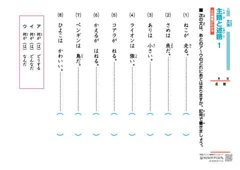 小学生 国語 文法【主語と述語】 練習問題プリント （小学２年生から）