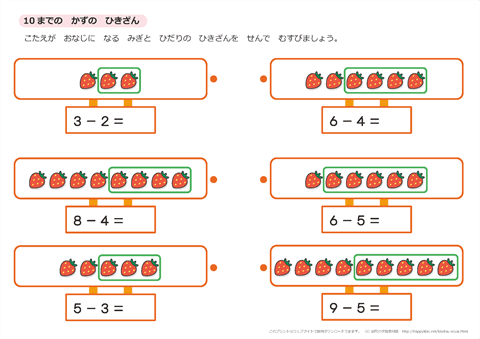 １０までの数のひき算　練習プリント