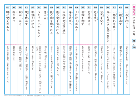 慣用句　一覧プリント　【81】～【100】