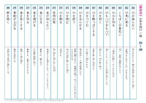 慣用句　一覧プリント　【261】～【280】