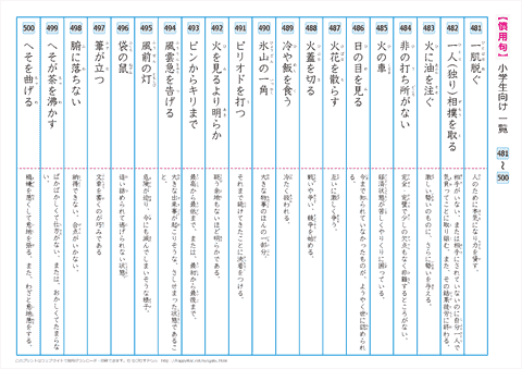 慣用句　一覧プリント　【481】～【500】