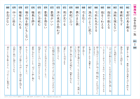 慣用句　一覧プリント　【661】～【680】