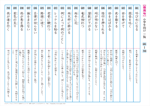 慣用句　一覧プリント　【681】～【700】