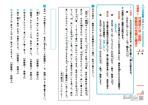 中学国語 文法 【付属語】 練習問題プリント