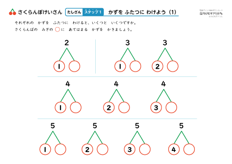 小学１年生の算数 【 さくらんぼ計算で足し算しよう 】（繰り上がりのある足し算）