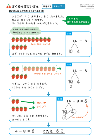 小学１年生の算数 【 さくらんぼ計算で引き算しよう 】（繰り下がりのある引き算）