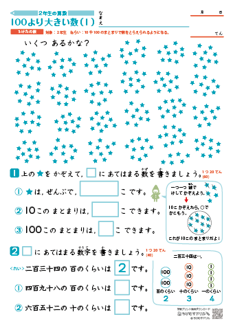 小学２年生　【 算数：３けたの数】　100より大きい数