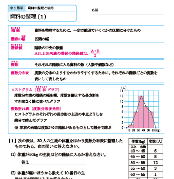 中１数学　資料の整理　練習問題プリント