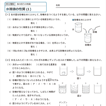 中１理科【水溶液の性質】練習プリント