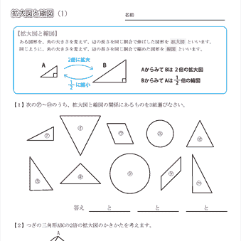 小６算数　図形の拡大と縮小【拡大図と縮図】　問題プリント