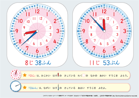 時計の読み方　学習ポスター　「なんじ なんぷん？」　・　下部