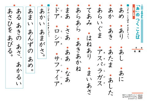 【音読・発音】 ひらがなの読み方 （あ行～な行・濁音）